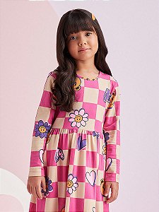 Vestido Infantil Grid Ursinhos Momi
