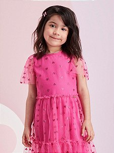 Vestido Infantil Tule Coracao Pink Momi