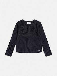 Blusa Infantil Malha Strass Preto Momi