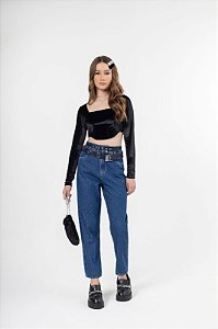 Blusa Teen Cropped Veludo Bobbyluu