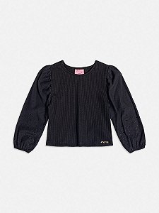 Blusa Infantil Mangas Strass Preto Momi