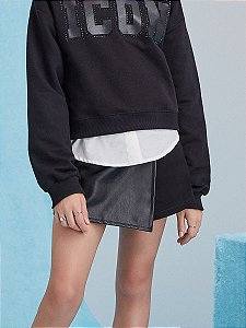Shorts Saia Jeans Com Couro I Am