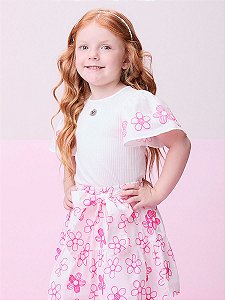 Conjunto Infantil Com Saia Flores Pink Momi