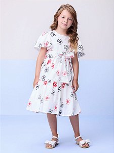 Vestido Infantil Tricoline Bordado Flor Momi