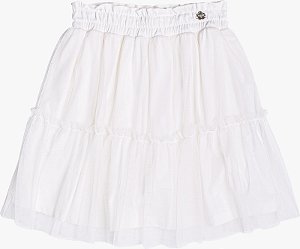 Saia De Tule Infantil Com Babado Off White Momi