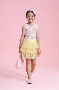 Saia Infantil Babados Tule Amarelo Pituchinhus
