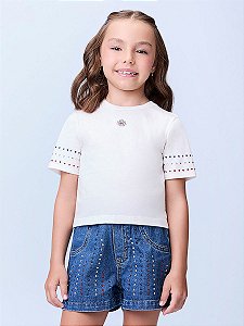 Blusa Infantil Strass Mangas Perola Momi