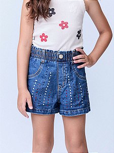 Shorts Infantil Jeans Com Strass Colour Momi