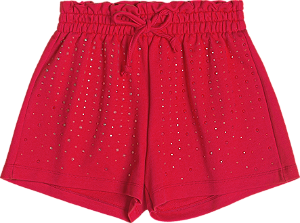 Shorts Infantil Moletom Com Strass Vermelho Momi