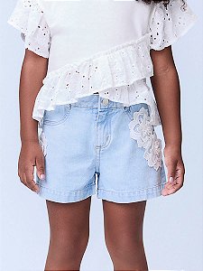 Shorts Jeans Infantil Aplique De Flores Momi