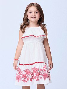 Vestido Infantil Barrado Flores Off White Momi