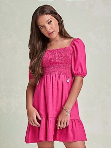 Vestido Teen Linho Pink Glam I Am