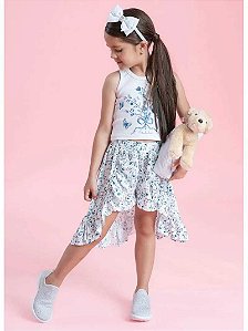 Saia Infantil Algodão Flores Azuis Pituchinhus