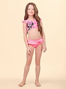 Biquini Infantil Minnie Rosa Fluor Anime