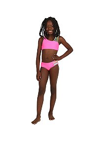 Biquini Infantil Rosa Neon Alças Coloridas Siri