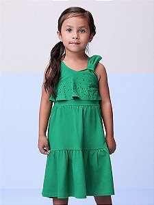 Vestido Infantil Babado Strass Verde Puro Momi