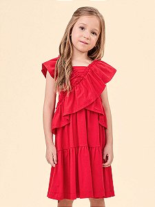 Vestido Babado Infantil Vermelho Preppy Anime