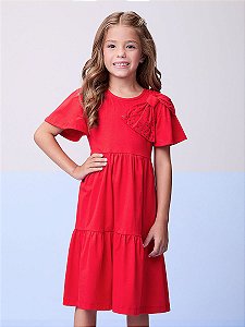 Vestido Infantil Laco Strass Vermelho Preppy