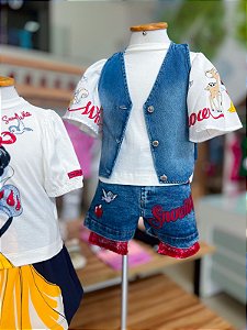 Shorts Jeans Infantil Branca De Neve Anime