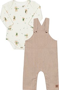 Conjunto Jardineira Bebe Bege