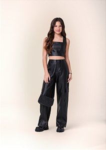 Top Teen Couro Preto