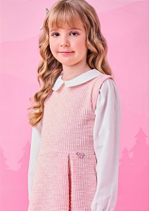 Vestido Infantil De Tweed Com Gola Rosa