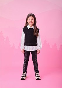 Legging Infantil Montaria Recorte Couro Preto
