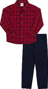 Conjunto Infantil Com Camisa Xadrez Vermelha