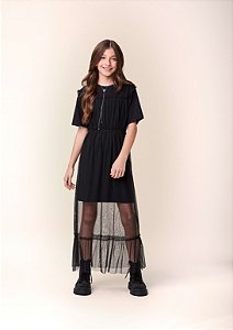 Vestido Midi De Tule  Preto I Am