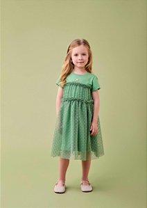 Vestido Infantil De Tule Poa Verde Alecrim Momi
