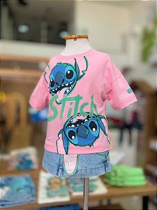 Blusa Infantil Stitch Rosa Anime
