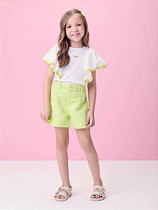 Shorts Infantil Barra Desfiada Verde Melao Momi