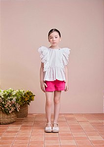 Blusa Infantil Babados Em Renda Off White Anime