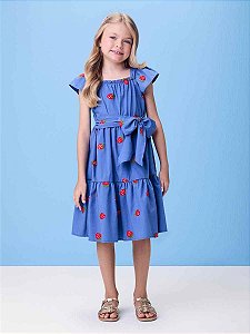 Vestido Infantil Bordado Morangos Momi