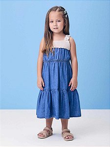Vestido Jeans Infantil Com Tricot Momi