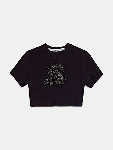 Baby Tee Com Strass Preto I Am