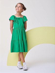 Vestido De Malha Infantil Verde Puro Bimbi