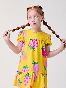 Vestido Infantil Manga Balone Morangos Bimbi