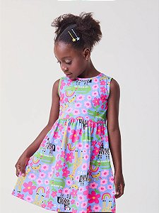 Vestido Infantil Floresta De Flores Bimbi