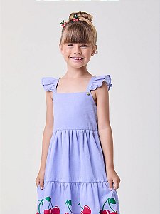 Vestido Marias Azul Com Cerejas Bimbi
