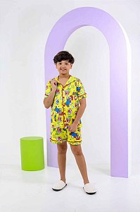 Pijama Americano Infantil Amarelo Mario
