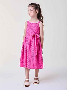 Vestido De Laise Infantil Rosa Neon Bimbi