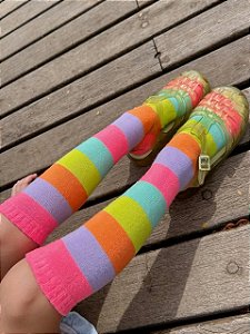 Meia 3/4 Listrada Neon Cantarola