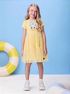 Vestido Infantil Daisy Com Tule Amarelo Sunny Momi