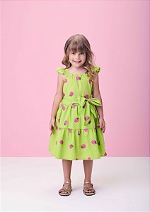 Vestido Infantil Bordado Amoras Verde Momi