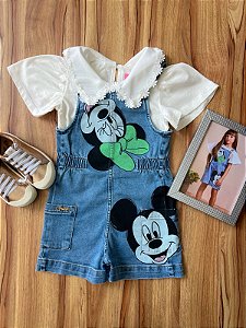Jardineira Jeans Disney Mickey Minnie Anime