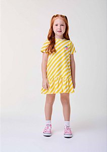 Vestido Infantil Listras Diagonal Amarelo Bimbi