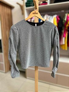 Blusa Malha Brilho Prata I Am