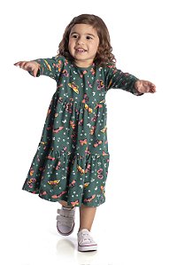 Vestido Infantil Borboletas Verde Jaca Lele