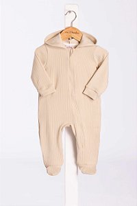 Macacao Bebe Bege Com Capuz Nini Bambine
